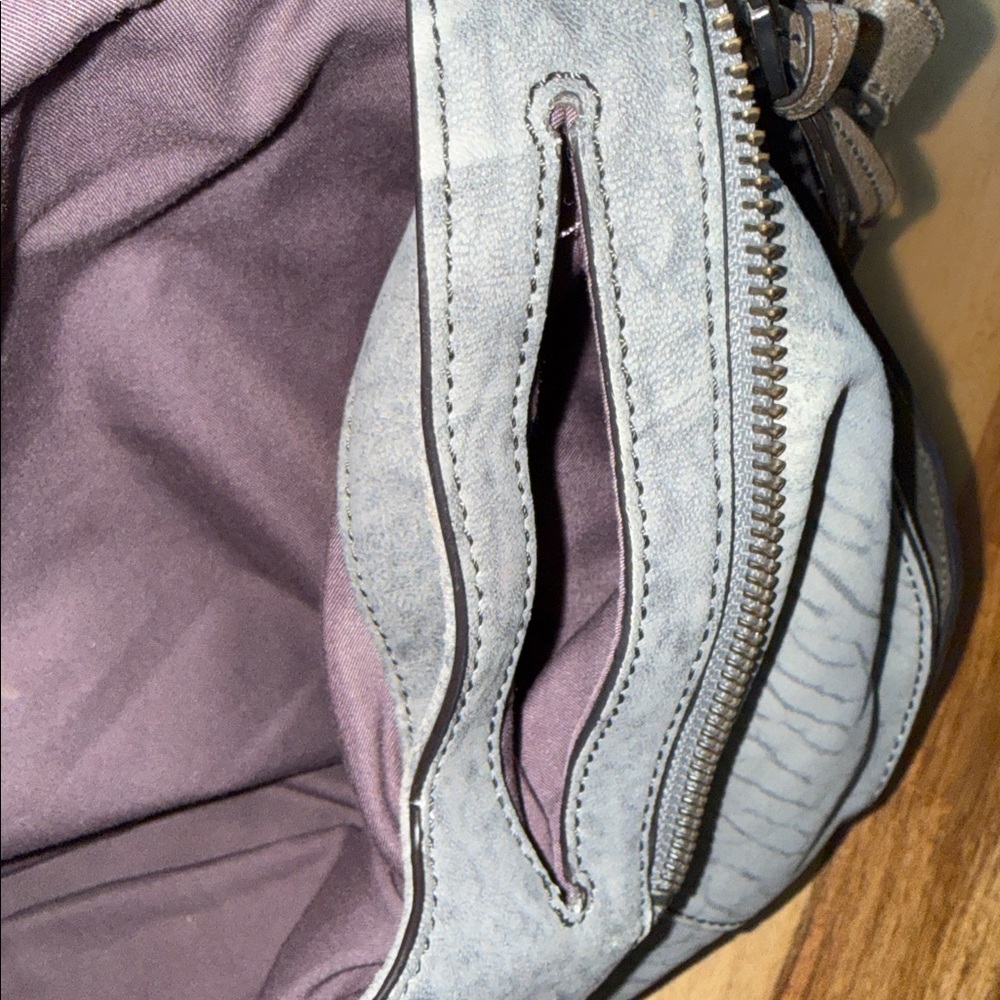 Kooba Jonnie Textured Gray Butter Leather With Taupe Trim Crossbody Bag - Picture 11 of 14